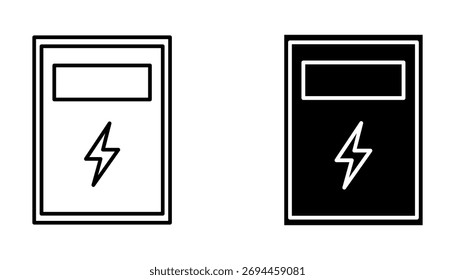 Conjunto de iconos de caja de panel eléctrico. Conjunto de iconos de distribución eléctrica. Ilustración vectorial sobre fondo blanco
