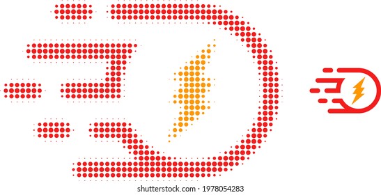 Electric participle halftone dot icon illustration. Halftone array contains round points. Vector illustration of electric participle icon on a white background.