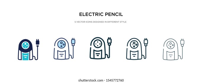 electric pencil sharpener icon in different style vector illustration. two colored and black electric pencil sharpener vector icons designed in filled, outline, line and stroke style can be used for