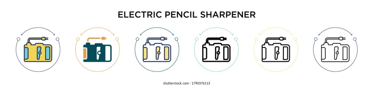 Electric pencil sharpener icon in filled, thin line, outline and stroke style. Vector illustration of two colored and black electric pencil sharpener vector icons designs can be used for mobile, ui, 