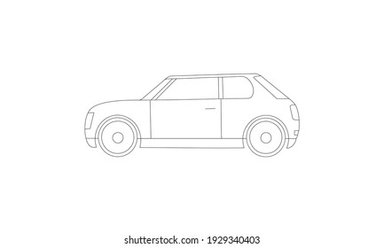 Electric Petrol Or Gasoline Car Models. Two-door Fuel Economy Compact Car For Couple Or Family Usage. Side View Lineart.