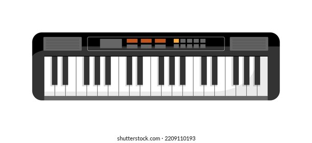 Electric piano musical instrument with keyboard with buttons for special effects. Classic music practicing and composing. Vector in flat cartoon style