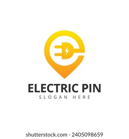 Electric pin logo design template. Vector illustration