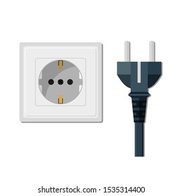 Electric pin prong disconnect. Pin socket and electricity plug isolated. Power plug unplug in flat style. Voltage cable off. Energy cable unplug. vector illustration eps10