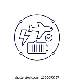Electric plane line icon, sustainable air transport vector