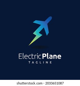 Electric plane logo with thunder concept