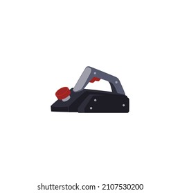 Electric plane to shape wood, flat vector illustration isolated on white background. Woodwork industry equipment, power planer for polishing.