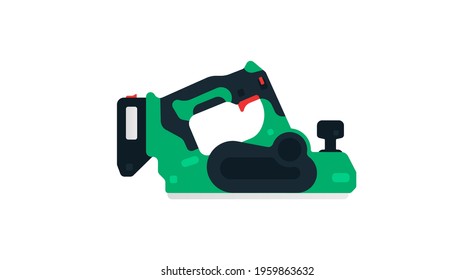 Electric plane side view. Power tools for home, construction and finishing work. Professional worker tool. Vector illustration isolated on white background.