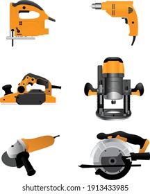 Electric planer and color repair tools, vector illustration isolated 