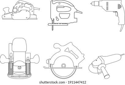 Electric planer repair tool outline vector illustration isolated 
