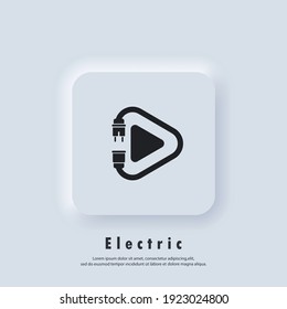 Electric Play icon. Plug. Power cord. Technology icons. Vector EPS 10. UI icon. Neumorphic UI UX white user interface web button. Neumorphism