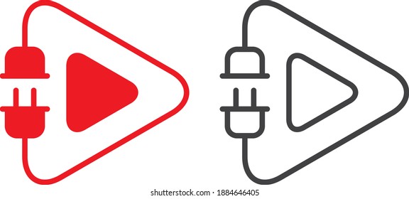 Icono de reproducción eléctrica, ilustración de línea vectorial
