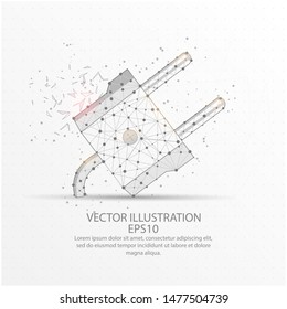 Electric plug abstract mesh line and composition digitally drawn starry sky or space in the form of broken a part triangle shape and scattered dots low poly wire frame.
