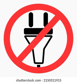 Icono de bloqueo de enchufe eléctrico. No enchufe. No hay energía. Está prohibido conectarse a la red eléctrica. Icono del vector.