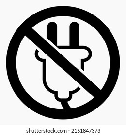 Electric plug ban icon. Do not plug in. There is no energy. It is forbidden to connect to the electrical network. Vector icon.
