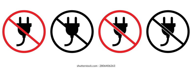 Electric Plug Ban Icon Set Vector No Power No Charging and Electrical Prohibition Symbols for Safety Design