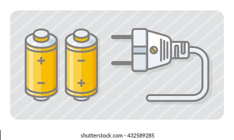 Electric plug and battery vector icons set