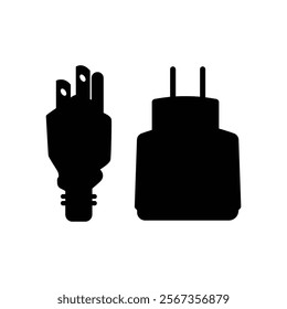 Electric plug black and white flat vector icon and clip art design