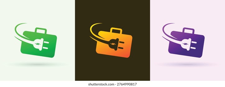 Electric Plug Briefcase Logo for Business Office Corporate Branding

