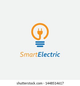 Electric plug with bulb logo design template.Modern lamp icon vector