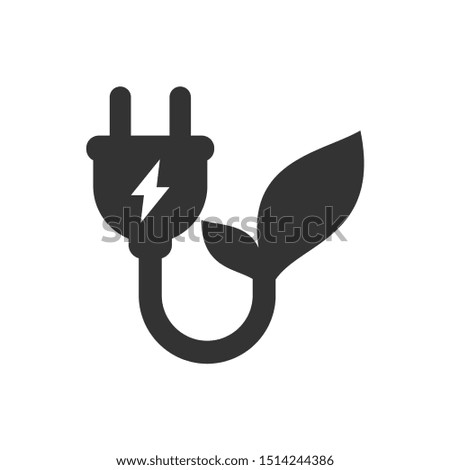 Electric plug with cable and leaf vector icon. Green energy concept symbol.