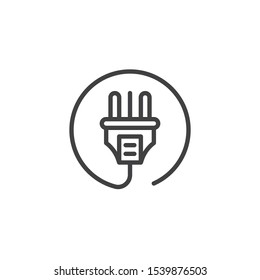 Electric plug with cable line icon. linear style sign for mobile concept and web design. Power Plug outline vector icon. Symbol, logo illustration. Vector graphics