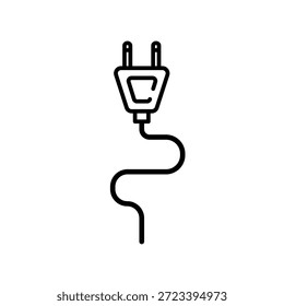 Enchufe eléctrico con el cable, icono del Vector de la línea del conector de alimentación