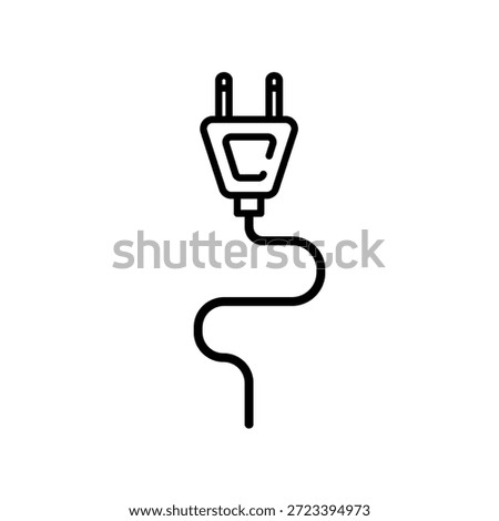 Electric plug with cable, power connector line vector icon