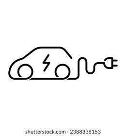 Electric plug with car shape icon symbol, EV car charging logo, Eco friendly vehicle concept, Vector illustration