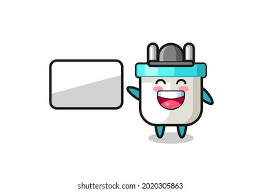 electric plug cartoon illustration doing a presentation