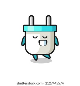 electric plug cartoon illustration with a shy expression , cute style design for t shirt, sticker, logo element