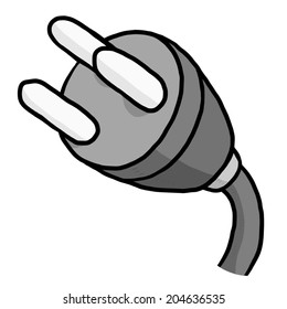 electric plug / cartoon vector and illustration, grayscale, hand drawn style, isolated on white background.