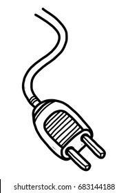 elektrischer Stecker / Cartoon, Vektorgrafik und Illustration, schwarz-weiß, handgezeichnet, Skizzenstil, einzeln auf weißem Hintergrund.