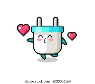 electric plug character cartoon with kissing gesture