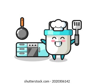electric plug character illustration as a chef is cooking