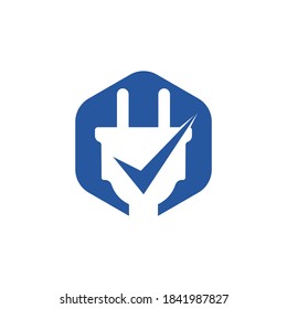 Electric plug and check mark vector logo design.