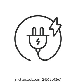 Cable circular de enchufe eléctrico, en diseño de línea. Eléctrico, enchufe, círculo, cable, cable, conector en el Vector de fondo blanco. Icono de trazo editable de cable circular de enchufe eléctrico.