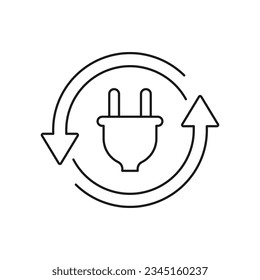 Electric plug in circular arrow icon line style isolated on white background. Vector illustration