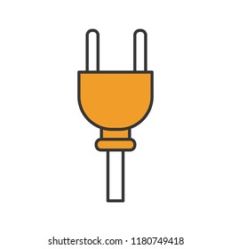 Electric plug color icon. Wiring. Power cable with plug. Isolated vector illustration