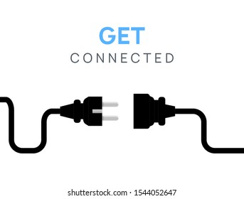 Electric Plug connect concept socket. Get connected or disconnect vector power plug cable illustration.