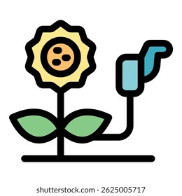 Electric plug connected to a sunflower, symbolizing renewable energy sources and sustainable agriculture practices