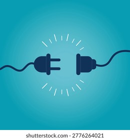 Electric Plug Connection Concept – Power Energy Link, Charging Cable Icon, Disconnect and Reconnect Symbol
