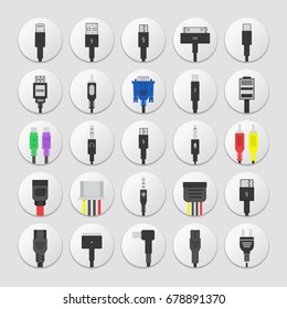 Electric plug, connectors and jack flat line icons set. Collection Connection technology, connector electric power, mobile devices connect, wire and socket