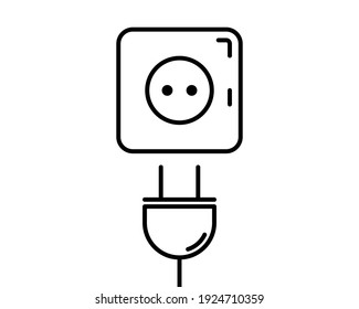 Enchufe eléctrica y conjunto de iconos de cable, negro aislado en fondo blanco, ilustración vectorial