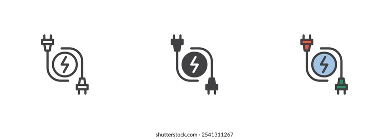 Electric plug different style icon set. Line, glyph and filled outline colorful version, outline and filled vector sign. Symbol, logo illustration. Vector graphics