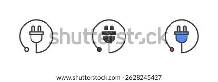 Electric plug different style icon set. Line, glyph and filled outline colorful version, outline and filled vector sign. Plug with cord symbol, logo illustration. Vector graphics