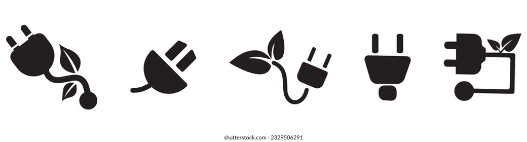Electric plug, ecology black icons set on white background