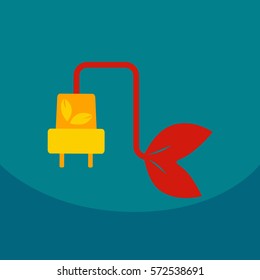 electric plug, ecology green icons set on color background