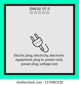 Electric plug, electricty, power cord  line icon