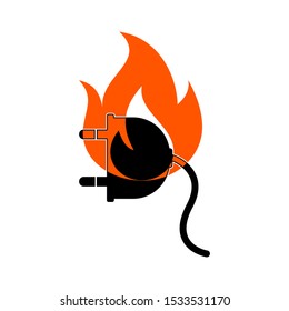 Electric plug and fire icon. Flat style illustration. Isolated on white background. 